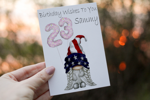 USA Gnome Age Birthday Card, Card for 23rd Birthday, USA Card - Click Image to Close